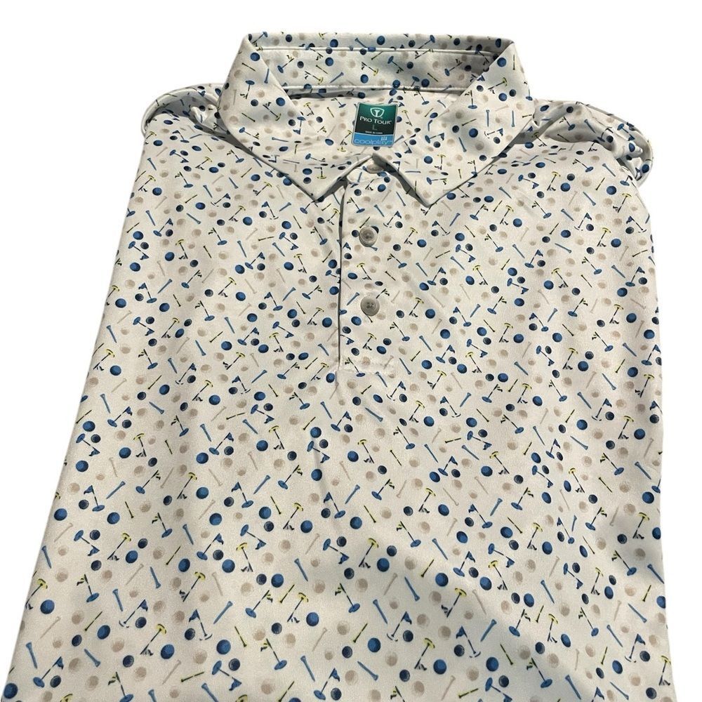 Pro Tour cool play new with tags  White and Blue Patterned Polo Shirt sz L